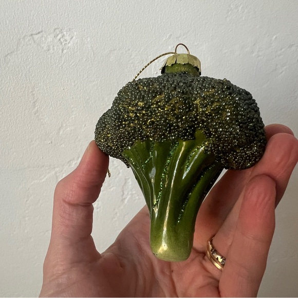 Vintage Glass Broccoli vegetable glass Christmas Ornament glitter sparkle green - Picture 5 of 14